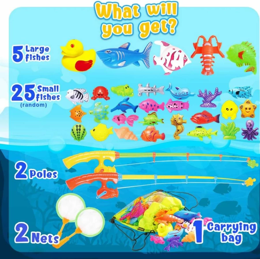 Goody King Magnetic Fishing Game Toy Set for Kids - Outdoor & Indoor Water Table Activity, Carnival Bath Pool Play for Toddlers Ages 1-6, 2-Player Fun, Gift Idea (Medium Size)