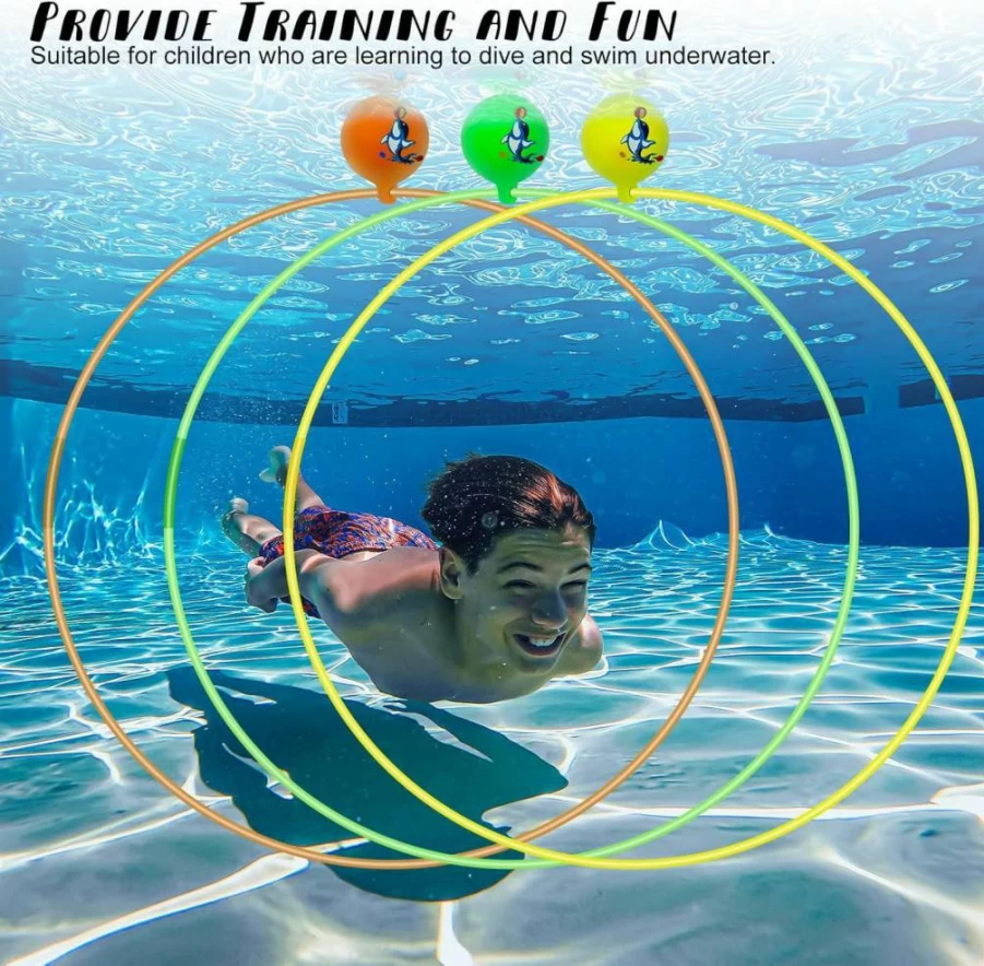 Amoupup 3 Pack 32 Inch Floating Diving Rings - Pool Swim Toys for Kids and Adults, Includes 2 Inflators, Fun Water Games for Summer