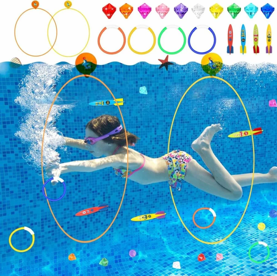 Cludoo Underwater Swim Thru Rings - No Assembly Pool Diving Toys for Kids Ages 4-12, High Stability Swim Hoops for Water Training & Sports