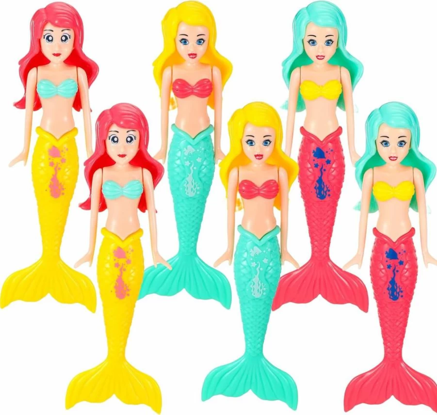 CHENGU 6 Pack 5.5 Inch Mermaid Dive Toys for Pool, Bath & Beach - Assorted Color Plastic Swimming Pool Diving Dolls for Kids Summer Water Games & Party Supplies
