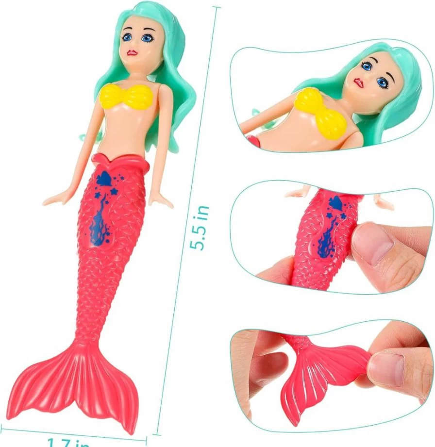 CHENGU 6 Pack 5.5 Inch Mermaid Dive Toys for Pool, Bath & Beach - Assorted Color Plastic Swimming Pool Diving Dolls for Kids Summer Water Games & Party Supplies
