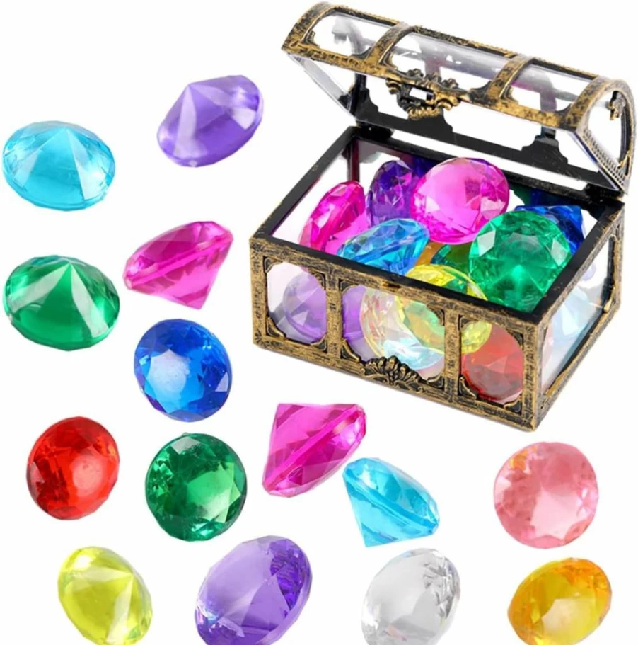 XIJUAN 14-Color Diamond Treasure Chest Pool Toys for Kids - Pirate Diving Gems, Underwater Sand & Swimming Game Set, Summer Beach Toys for Boys and Girls (Golden)