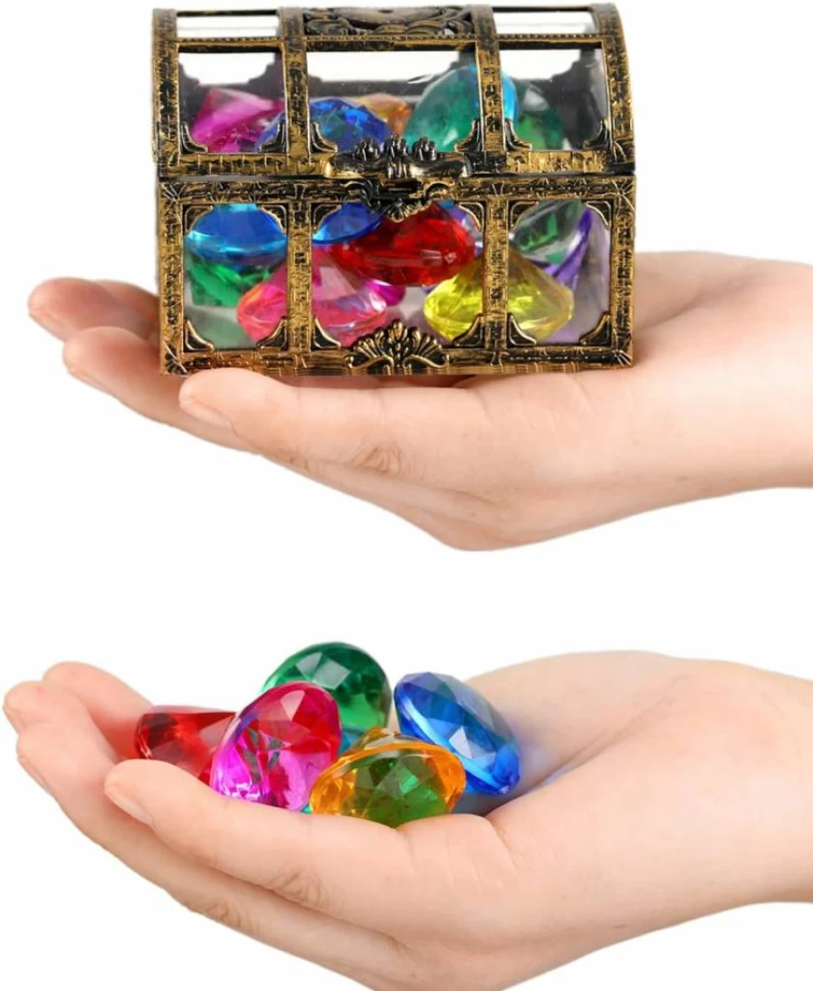 XIJUAN 14-Color Diamond Treasure Chest Pool Toys for Kids - Pirate Diving Gems, Underwater Sand & Swimming Game Set, Summer Beach Toys for Boys and Girls (Golden)