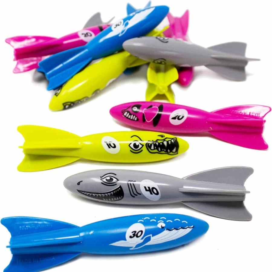 Boley 12-Pack Sinking Pool Toys for Kids - Colorful Shark, Whale, Fish Dive Torpedoes for Swimming, Water Games & Bath Time Fun