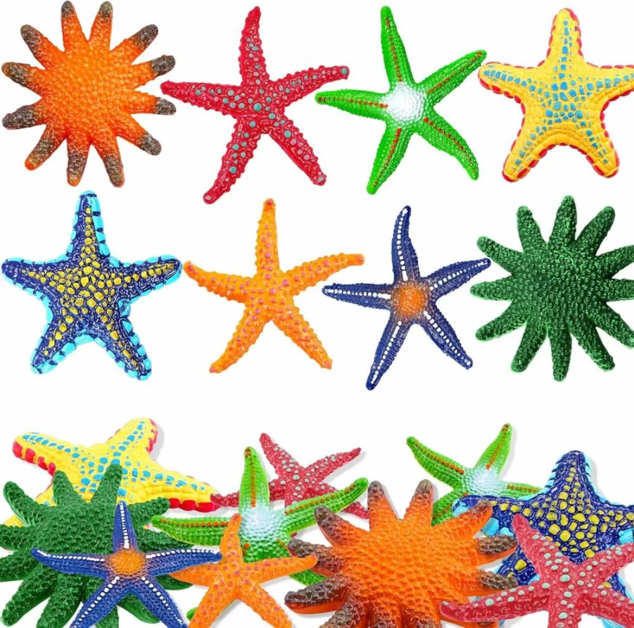YUJUN 16-Piece Colorful Starfish Dive Toys Set - Soft Rubber Pool & Beach Toys for Kids, Summer Swimming Party Favors, Fish Tank Decor (2 Sizes)
