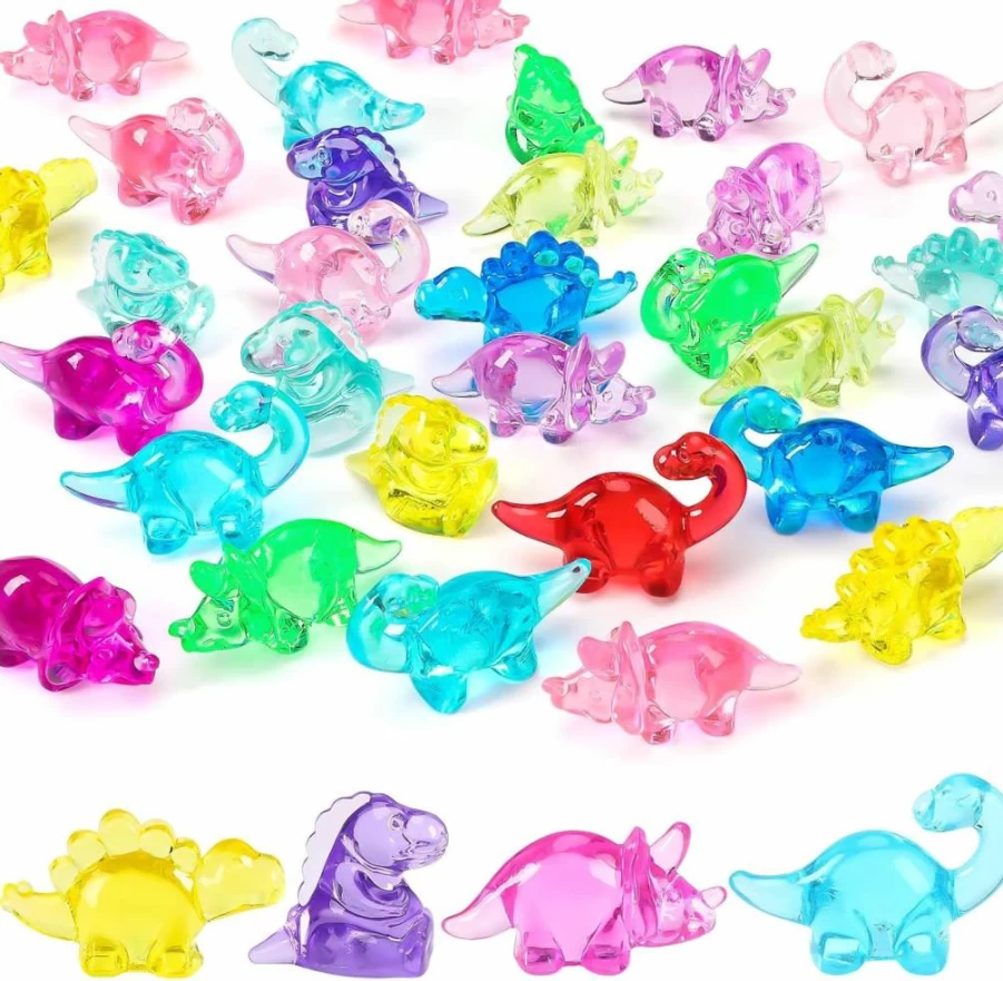 MARFOREVER 36 Pcs Dinosaur-Themed Acrylic Gems Pool Toys – 45mm Large Pirate Treasure Gemstones with Mesh Bag for Underwater Swim, Beach Fun & Dinosaur Party Favors