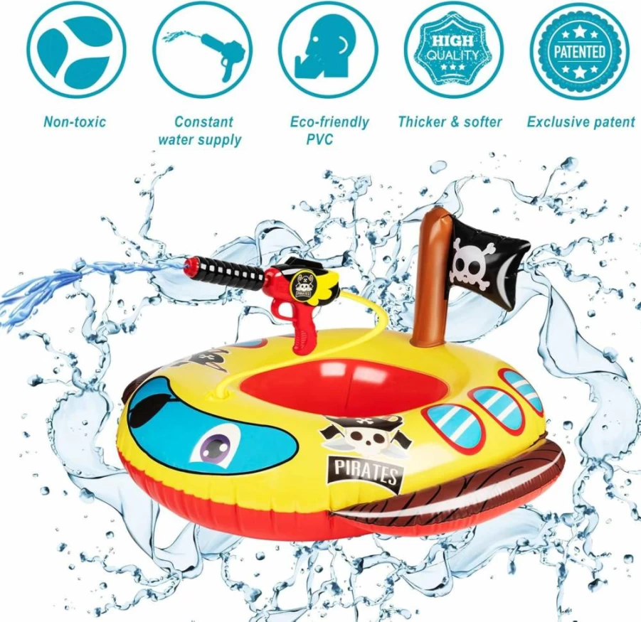 10Leccion 2 Pack Kids Inflatable Pool Floats with Water Guns - Fire Truck & Pirate Ship Floaties for Ages 4-8, Fun Swimming Pool Toys for Boys and Girls