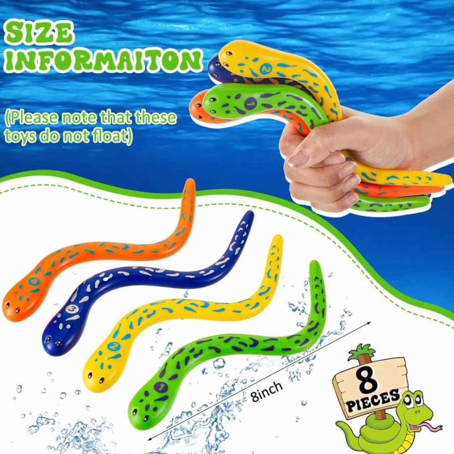 Sratte 8-Piece Water Snake Diving Toy Set for Kids, Teens & Adults - Fun Pool Games, Underwater Swimming Toys for Toddlers, Boys & Girls
