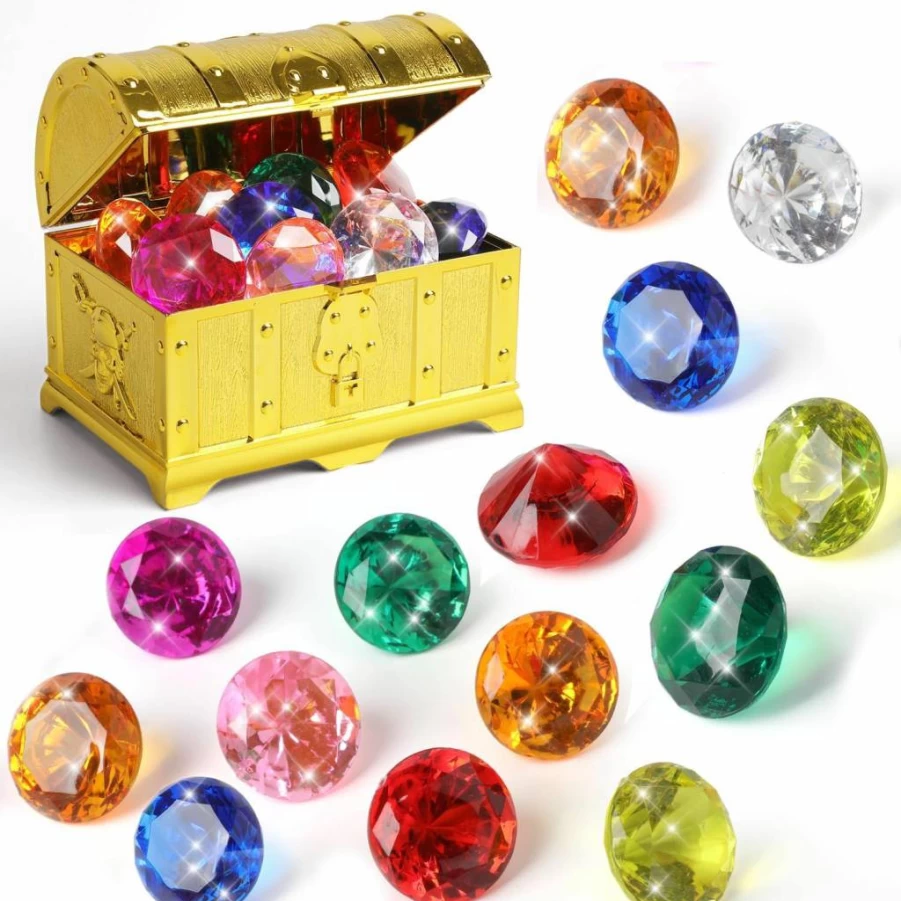 CEMECER 16Pcs Colorful Acrylic Gemstones for Pool Diving Toys, Pirate Treasure Hunt Underwater Jewels, Swimming Training Dive Throw Set, Kids Party Gift