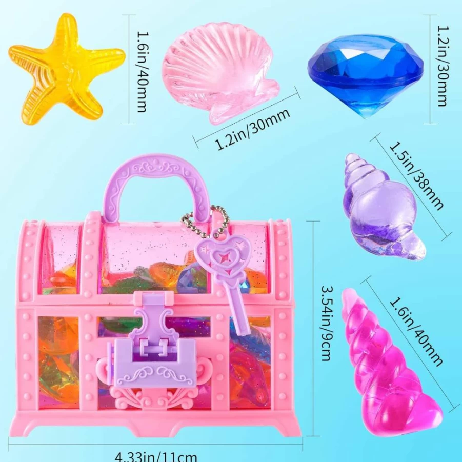 NHBTYKL 28-Piece Colorful Pirate Treasure Diving Toys Set with Treasure Box for Kids - 30-40mm Multicolor Pool Gems for Underwater Swimming Fun