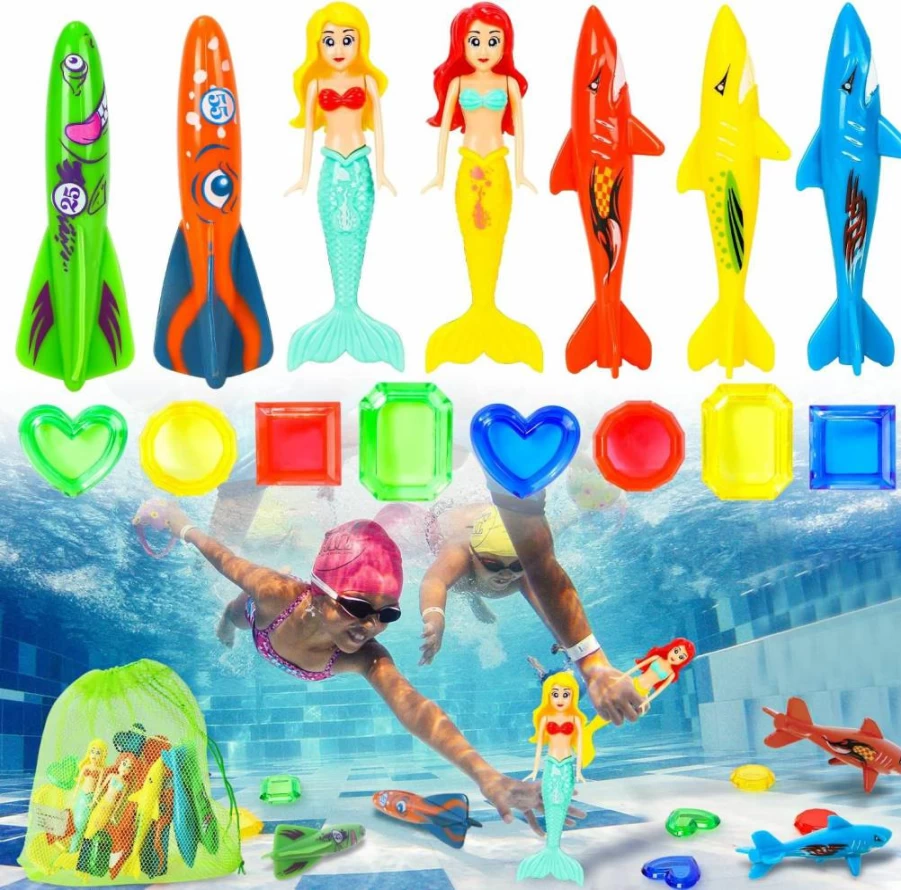 TOY Life 16-Piece Kids Swimming Pool Dive Toys Set - Underwater Diving Game with Torpedo, Gliding Shark & Mermaid Toys for Boys and Girls