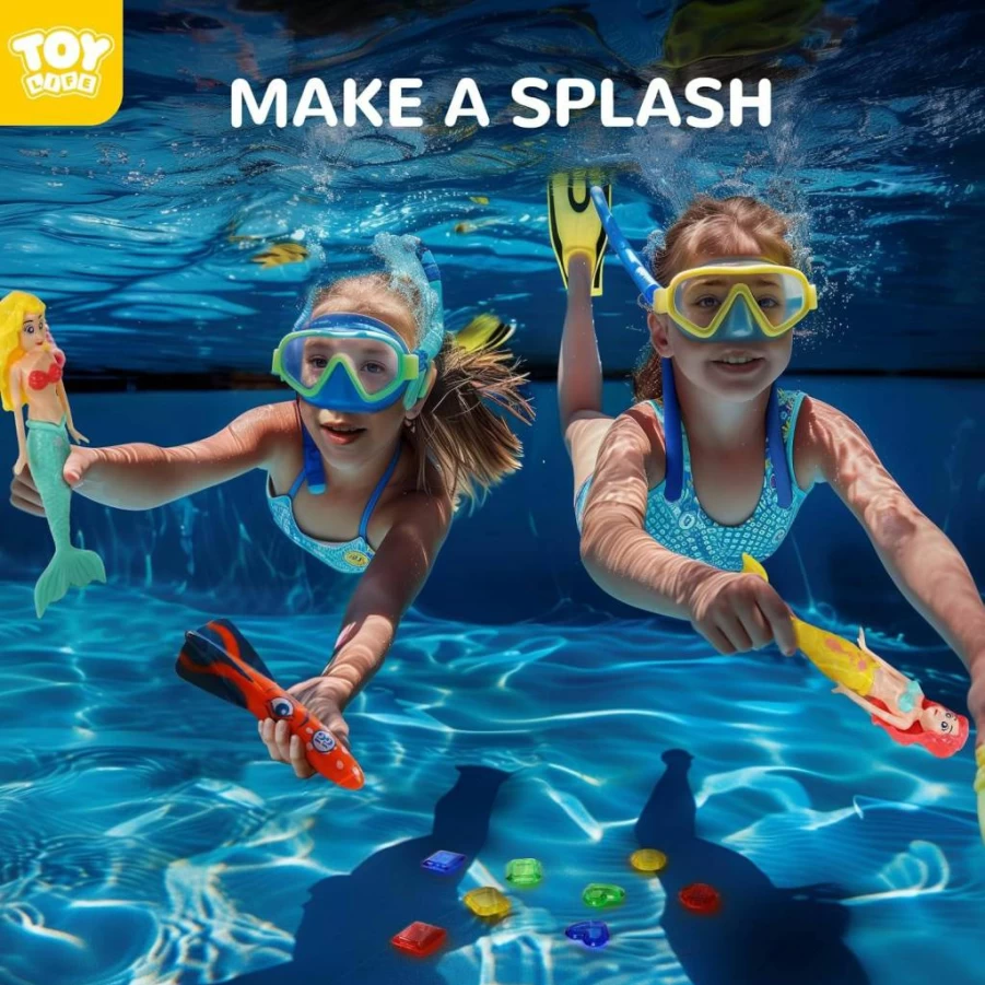 TOY Life 16-Piece Kids Swimming Pool Dive Toys Set - Underwater Diving Game with Torpedo, Gliding Shark & Mermaid Toys for Boys and Girls
