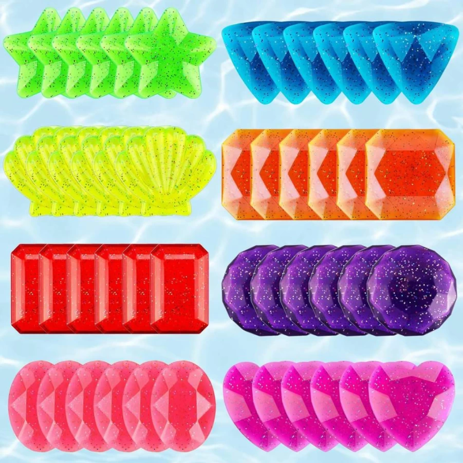 Jerify 48 Pcs Colorful Dive Gems Set for Pool Games, 8 Styles - Summer Swimming Pool Treasure Hunt Toys for Kids, Beach Decorations & Underwater Party Supplies