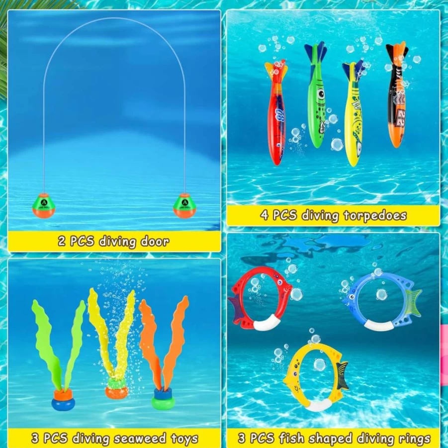 Hysagtek 27Pcs Kids Pool Toys Set - Swim Thru Doors, Diving Rings, Torpedoes for Ages 4-12, Fun Swimming & Diving Games for Children