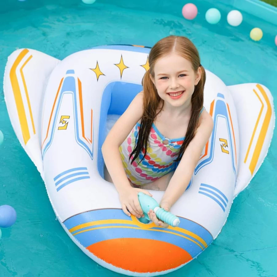 Jasonwell Inflatable Airplane Pool Float for Kids with Water Squirt Gun - Toddler Swim Raft for Pool, Lake & Beach - Fun Boys Girls Summer Water Toy