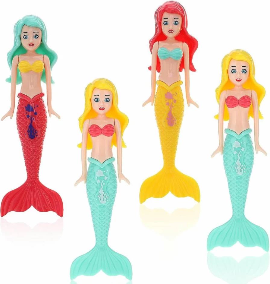 Thinp 4 Pcs Mermaid Bath Toys for Kids, Diving Pool Toys for Underwater Swimming Training, Fun Mermaid Swimming Pool Accessories