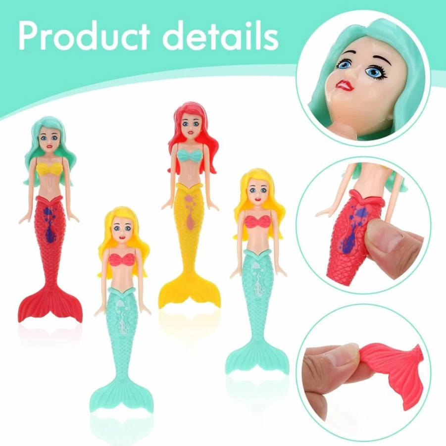Thinp 4 Pcs Mermaid Bath Toys for Kids, Diving Pool Toys for Underwater Swimming Training, Fun Mermaid Swimming Pool Accessories