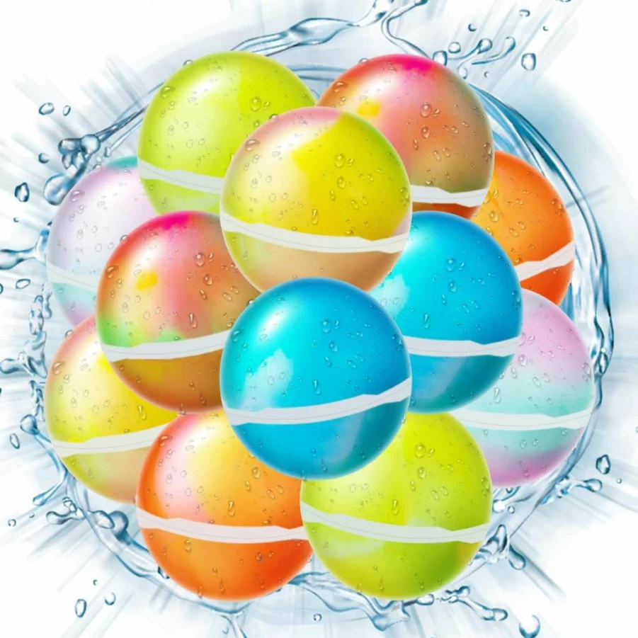 MSYVNVL 12 Pack Reusable Silicone Water Balloons for Outdoor Summer Fun, Quick Fill Splash Balls for Pool Parties, Water Fights, and Backyard Games