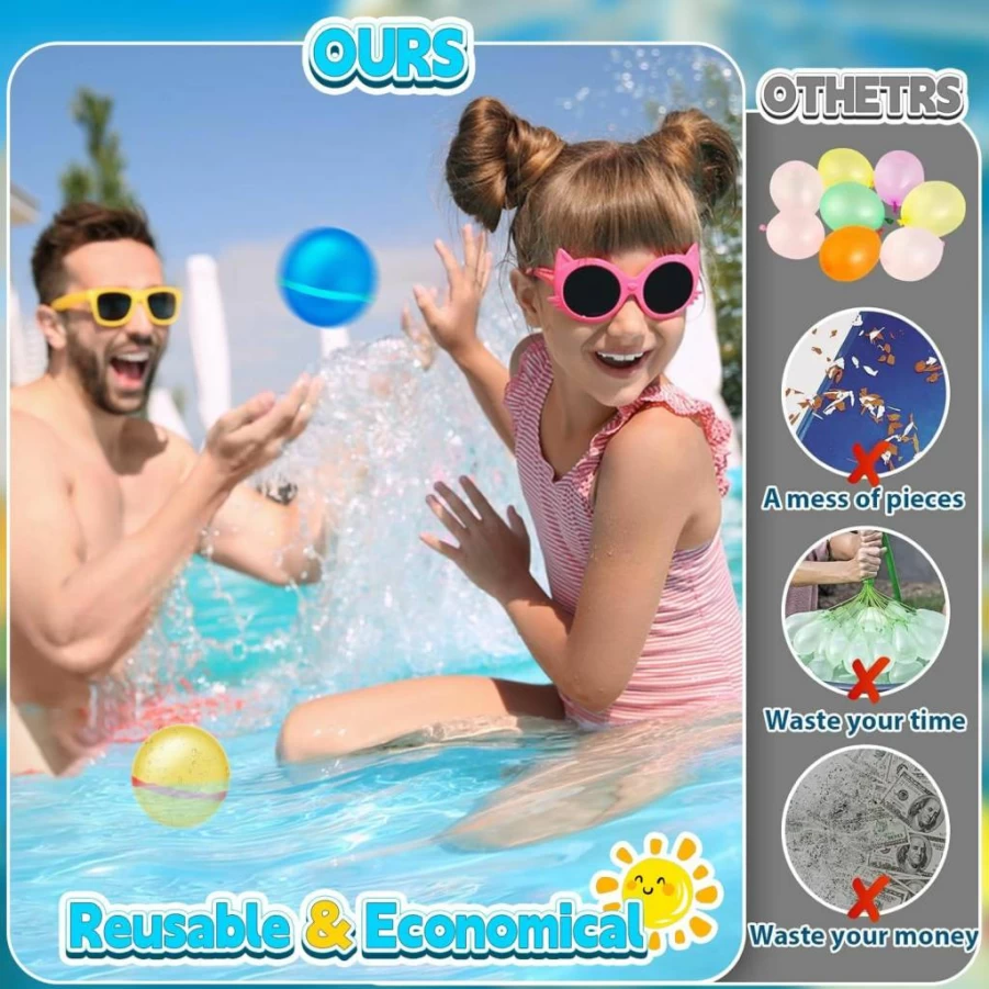 MSYVNVL 12 Pack Reusable Silicone Water Balloons for Outdoor Summer Fun, Quick Fill Splash Balls for Pool Parties, Water Fights, and Backyard Games