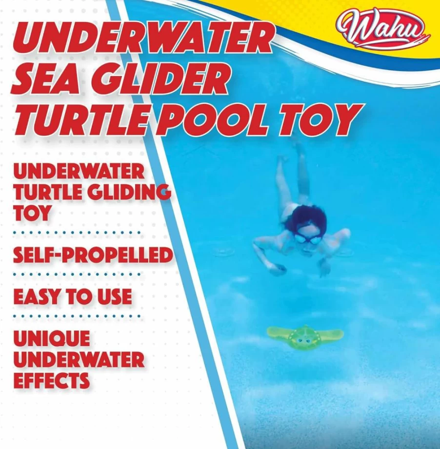 WAHU Self-Propelled Pool Turtle Toy - Adjustable Fins Underwater Diving Glider for Kids, 60ft Swimming Range, Ocean-Themed Bath Toy