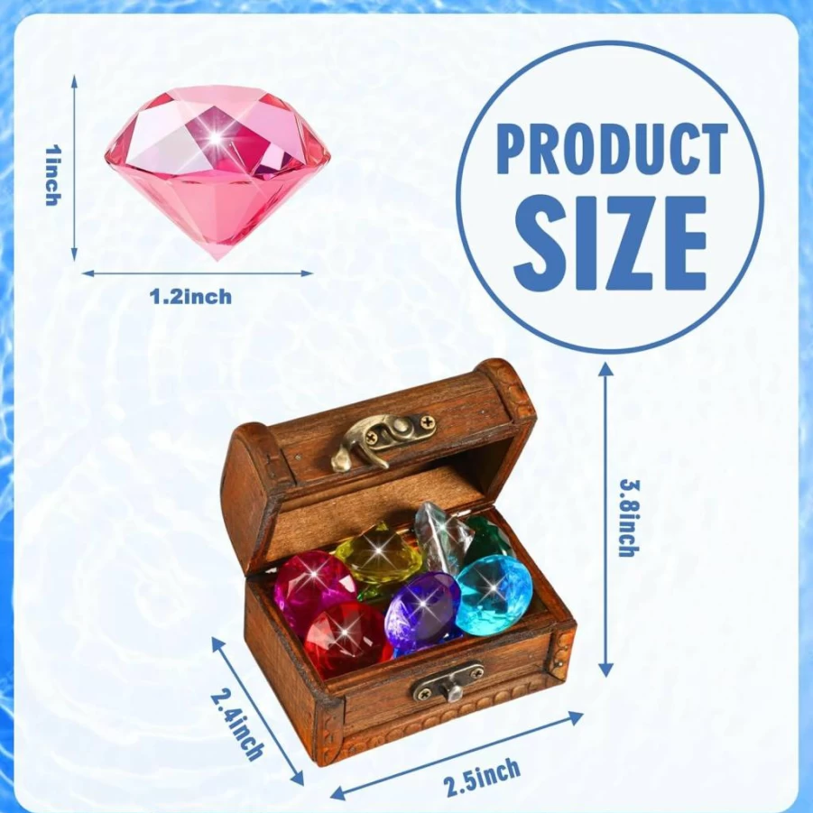 MARFOREVER 15PCS Underwater Treasure Hunt Set with Colorful Gems and Pirate Chest for Kids Swimming Pool Diving Games Summer Water Toys