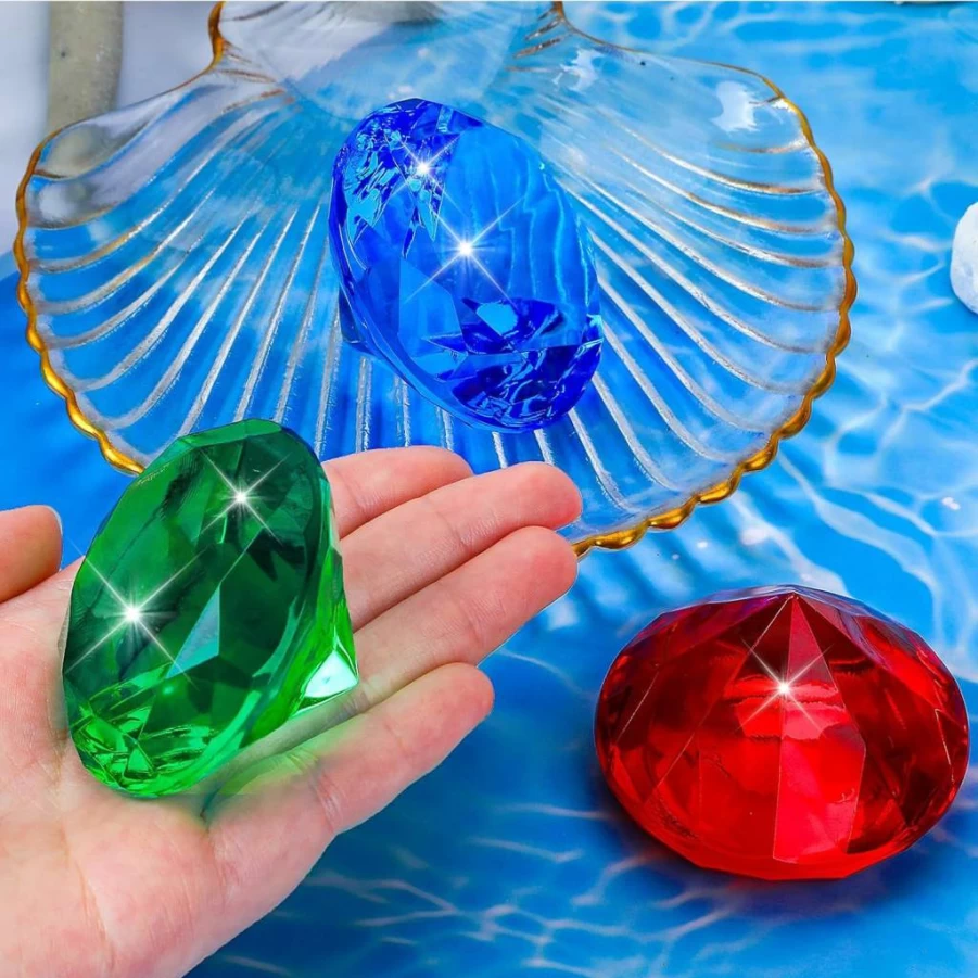 MARFOREVER 60mm Large Acrylic Diamond Pool Toys - Colorful Pirate Treasure Gems for Swimming Training, Summer Party Favors, Kids Gifts (8-Piece Set)