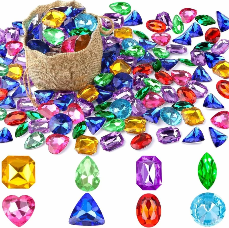 Vellibring 18Pcs Acrylic Diving Gems for Kids - Colorful Pirate Treasure Pool Toys, Summer Beach Swimming Party Favors & Underwater Game Gifts