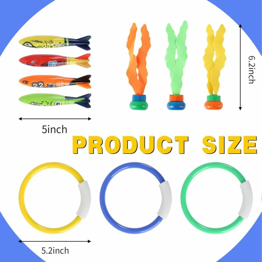YUBAGOWU Kids Dive Rings Set - Underwater Swimming Pool Toys for Children Ages 5-12, Fun Water Training & Play Gear for Young Swimmers