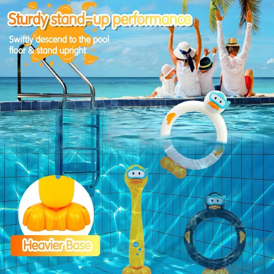 Zeeloopbee 3Pcs Duck Dive Sticks for Kids 4-12, Sinking Pool Toys for Swimming Training & Underwater Fun, Summer Water Games Diving Toys for Boys and Girls