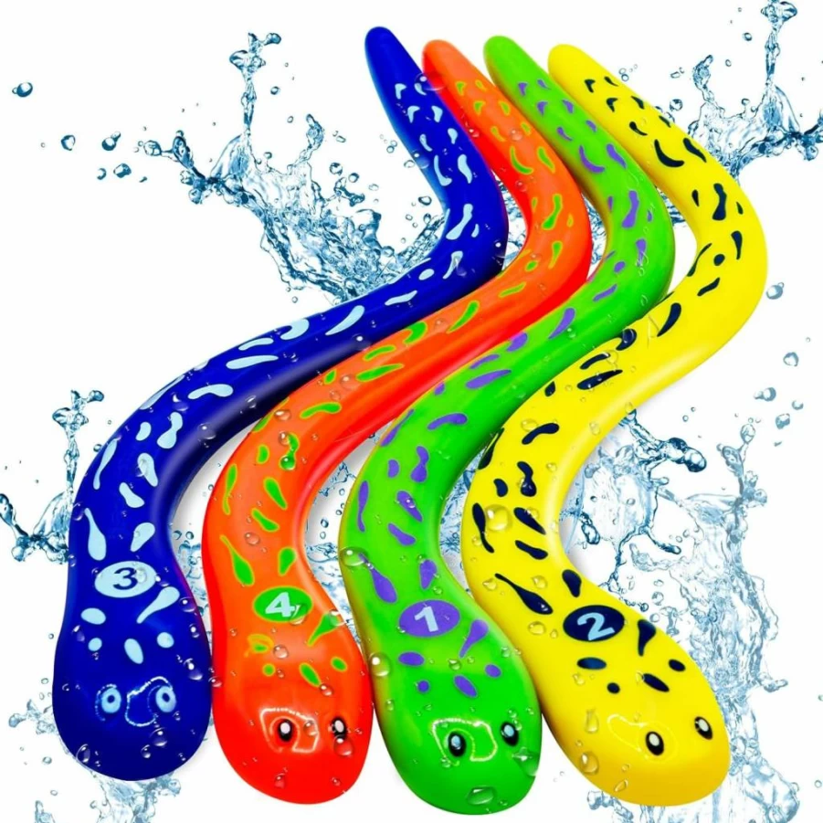 YONEEKSS 4 Pack Snake Dive Toys for Kids - Swimming Pool & Bath Eel Sinkers, Fun Diving Game for Toddlers Boys Girls