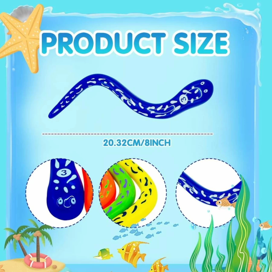 YONEEKSS 4 Pack Snake Dive Toys for Kids - Swimming Pool & Bath Eel Sinkers, Fun Diving Game for Toddlers Boys Girls