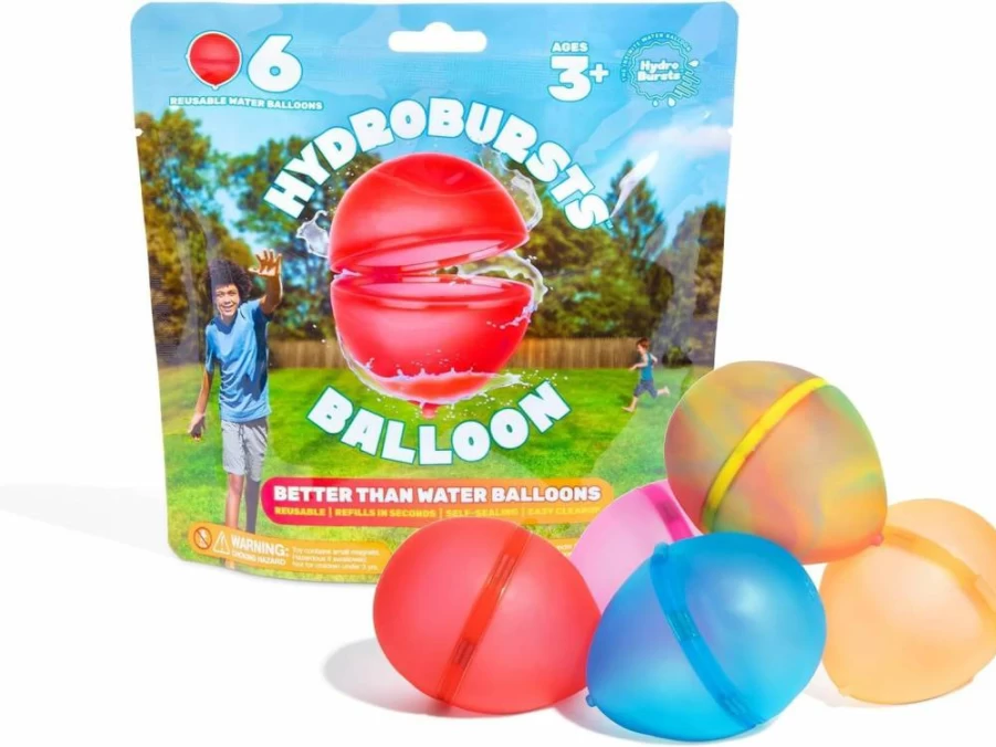 WHAT DO YOU MEME? Hydroburst 6-Pack Reusable Water Balloons for Pool, Beach & Outdoor Play - Refillable Splash Toys for Kids & Adults
