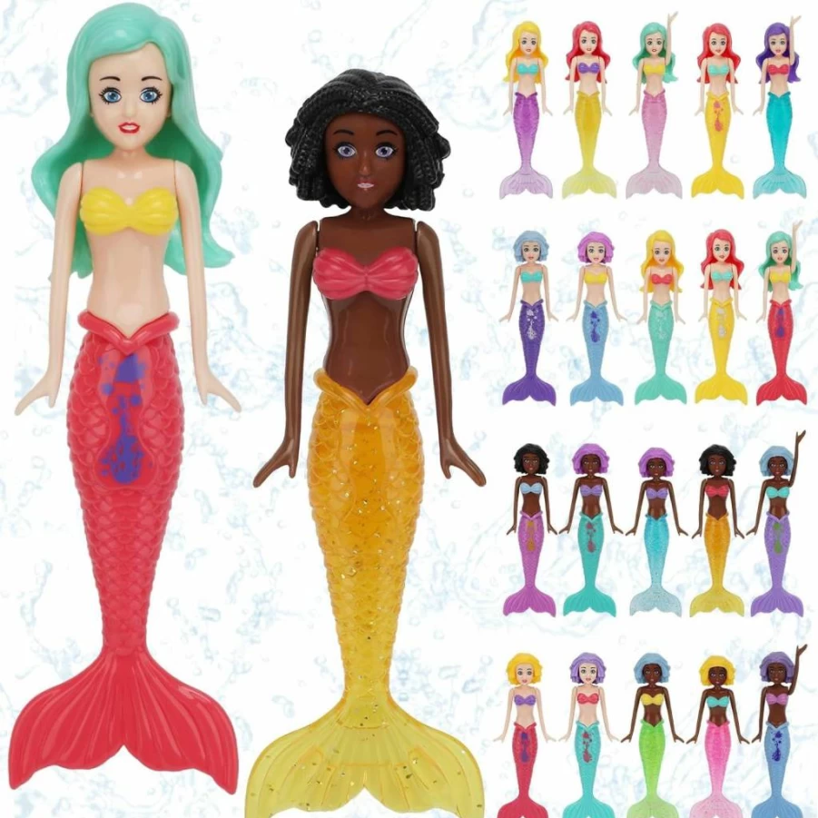 HEYTIMI 20 Pack Mermaid Dive Toys for Kids - Colorful Sinking Pool Games with Glitter Tails, Bath & Swimming Toys for Girls Ages 3-12, Summer Water Play, Non-Repeating Designs