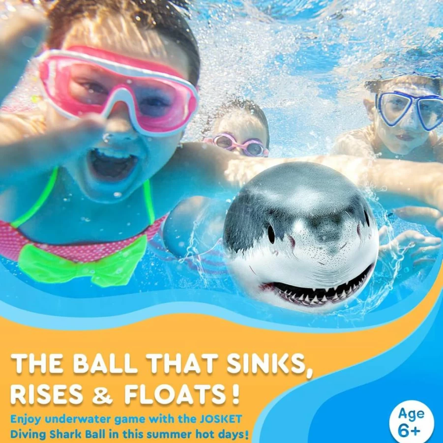 JOSKET 8.7 Inch Shark Dive Pool Ball - Fun Water Toys for Kids, Adults & Family Swimming Games, Sports & Pool Party Activities