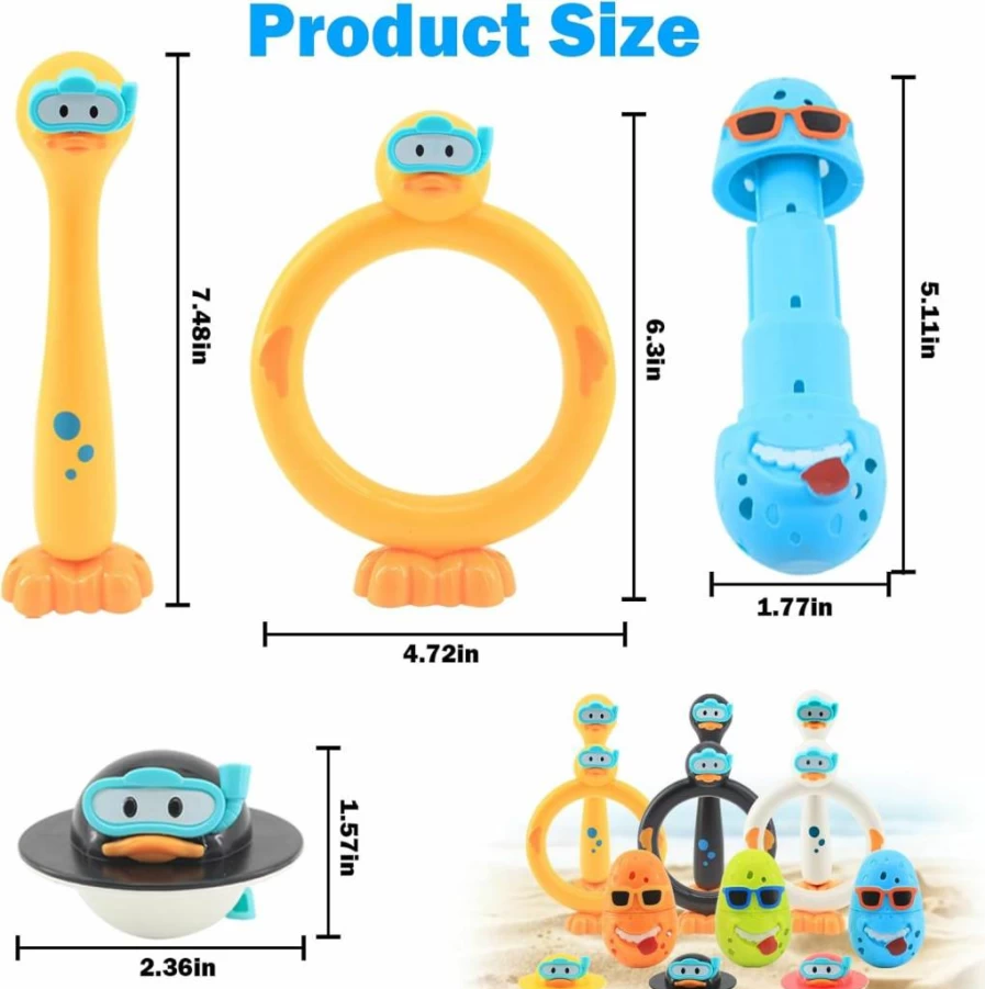 WUEURU 12-Pack Kids Pool Toys - Diving Ducks, Floating Rings & Underwater Games for Outdoor Swimming Fun