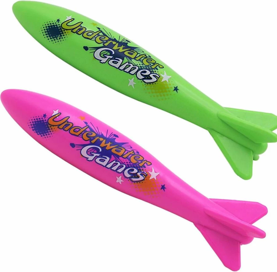 KCTAOL 2-Pack Underwater Torpedo Shark Toys for Kids 4-12, 8.86" Swimming Pool Dive Game with 0.48lb Weight, Fun Bath & Outdoor Water Play for Boys Girls