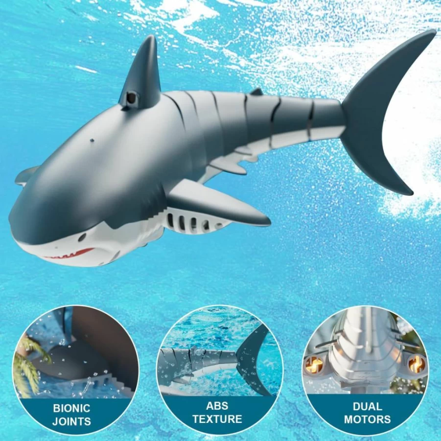 4DRC 2.4G Remote Control Shark Boat Toy for Kids, Electric RC Swimming Pool Toy for Ages 3-7, Bath Toy Gift for Boys and Girls