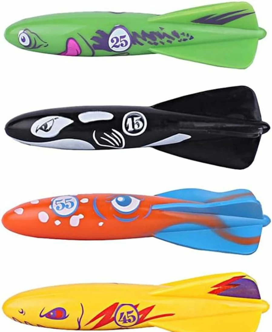 ZHFUYS 4-Pack Underwater Diving Toys for Kids - Torpedo Shark Pool Swim & Throw Game Set for Outdoor Water Fun