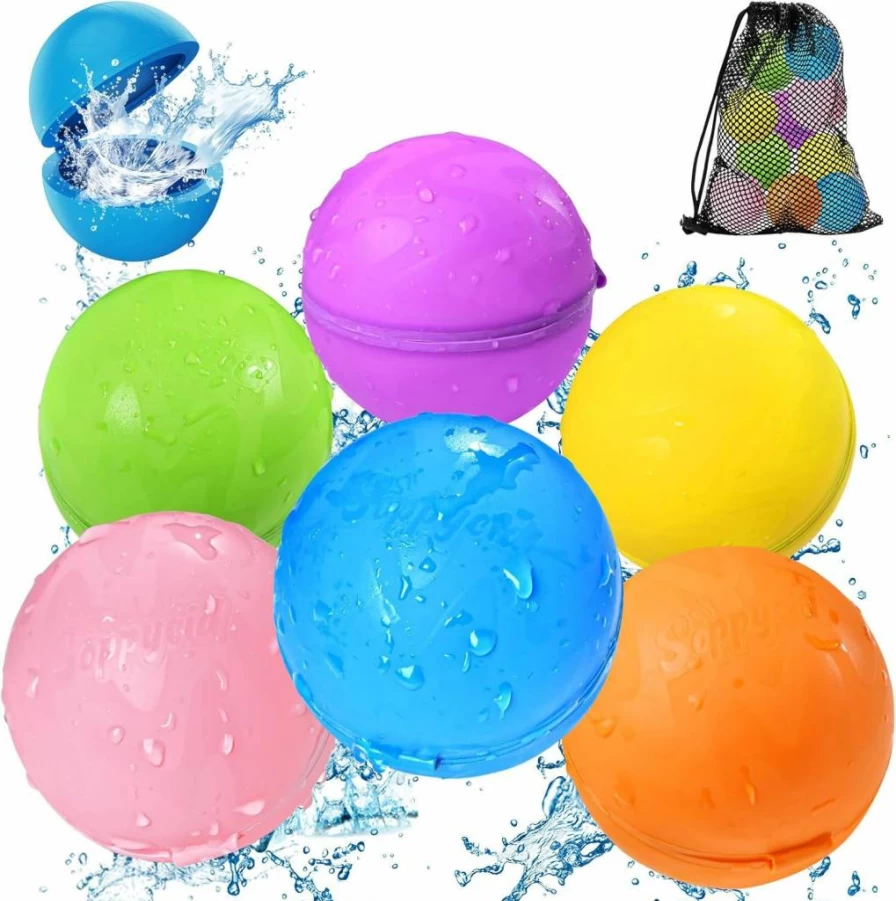 Tlitlimom Reusable Water Balloons for Kids - Self-Sealing Splash Balls for Outdoor Summer Fun, Pool Beach Toys for Boys & Girls Ages 3-12 (6-Pack)