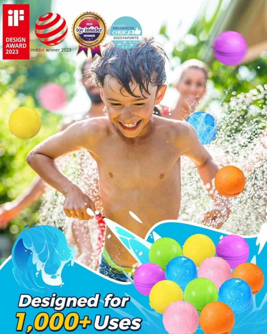 Tlitlimom Reusable Water Balloons for Kids - Self-Sealing Splash Balls for Outdoor Summer Fun, Pool Beach Toys for Boys & Girls Ages 3-12 (6-Pack)