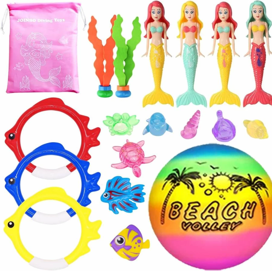 JOINBO 18-Piece Kids Diving Pool Toys Set for Ages 3-12 with Storage Bag, Sinking Mermaid & Swim Games for Summer Water Fun