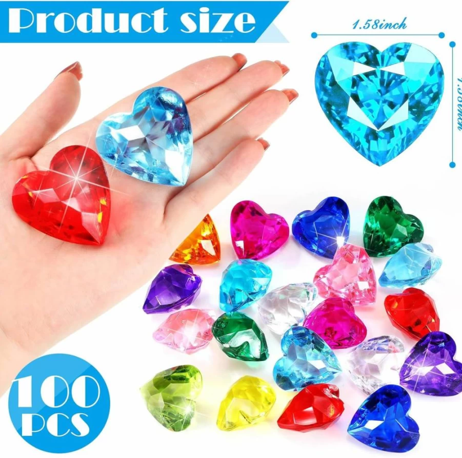 Hicarer 30-Piece Colorful Acrylic Diamond & Heart Pool Diving Toys for Kids - Summer Beach Swimming Training Gifts for Boys and Girls