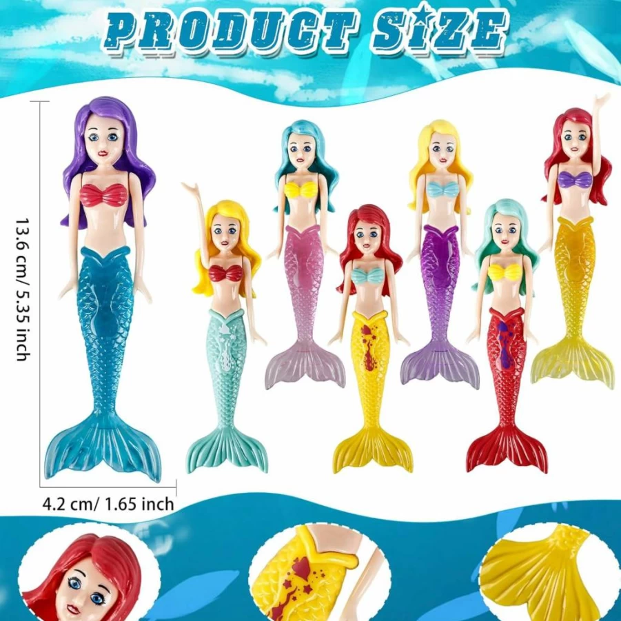 14 Pcs Hoarost Mermaid Pool Toys for Kids - Assorted Color Diving Toys for Swimming Pool Party, Bathtub & Beach Games - Fun Summer Water Play Supplies