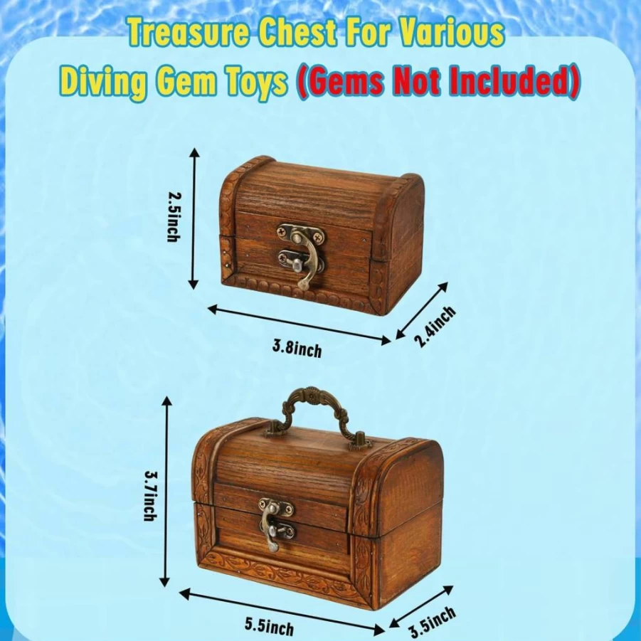 MARFOREVER 2 Pack Wooden Pirate Treasure Chest Pool Toys for Underwater Treasure Hunt Games, Vintage Style Party Favors for Summer Pool Fun