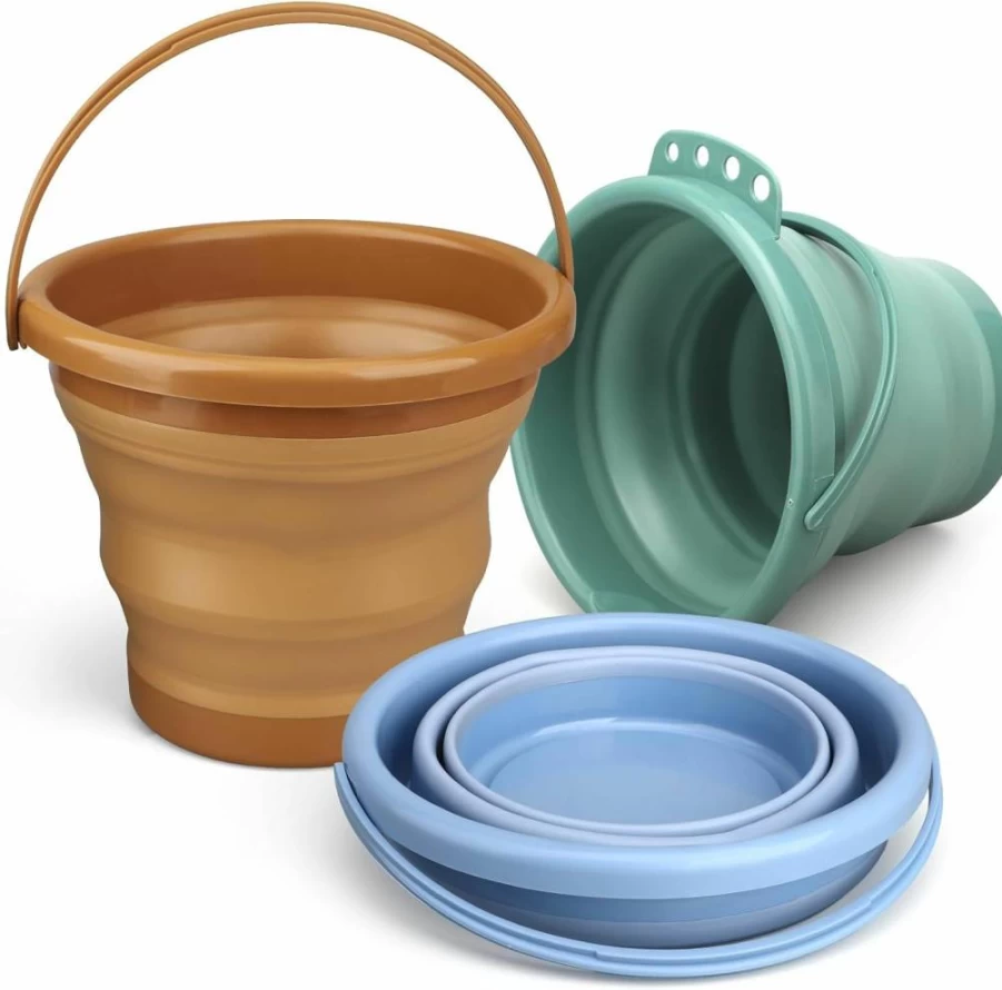 Dilabnba 3-Piece Collapsible Silicone Beach Buckets Set - Portable Foldable Pails for Sand, Camping, Garden, Easter Eggs & Outdoor Party Toys