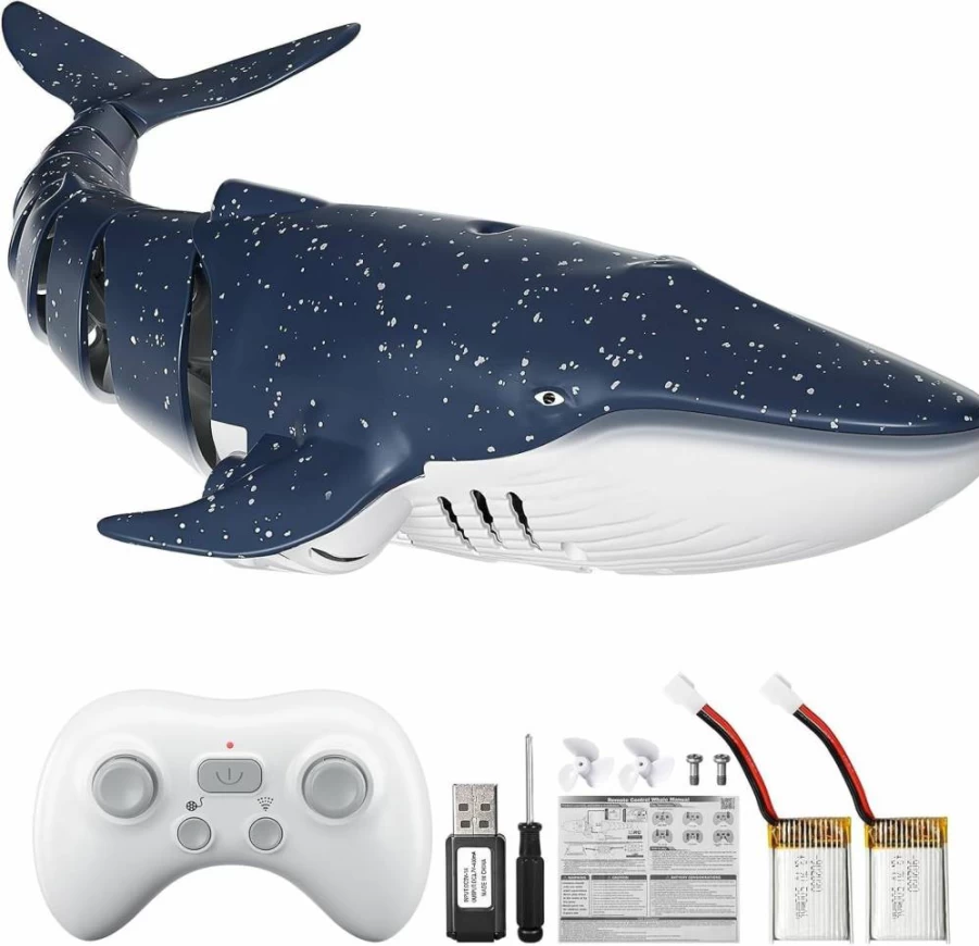 Qusases Remote Control Electric Whale Toy with Diving Light, Pool & Lake Water Toys for Kids, Outdoor Swimming RC Toy for Water Parks, Christmas Gift