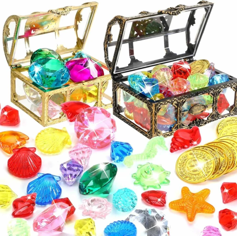 MARFOREVER 150PCS Colorful Acrylic Gemstones for Pool Diving, Pirate Treasure Toys, Vase Fillers, Beach Decor & Party Favors - Includes Burlap Bag