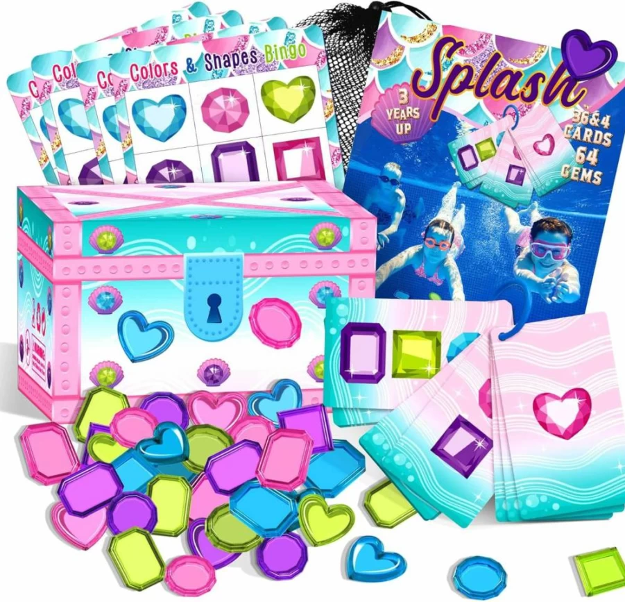 Deling 106 Pcs Mermaid Diving Pool Toys for Kids, Underwater Scavenger Hunt Game Set, Fun Swimming Pool Games for Girls Ages 4-12, Educational Bath Toys with Diving Gems, Summer Water Activity Gift