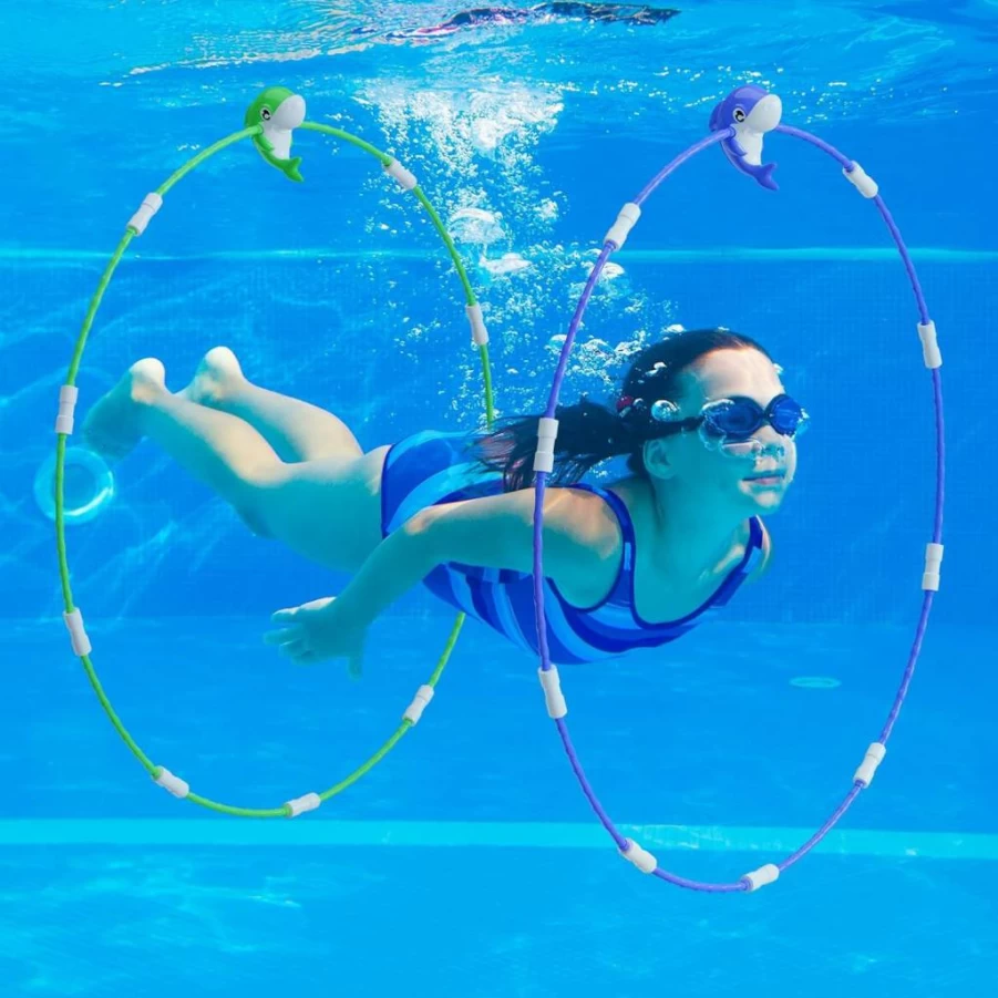 HuToYii Pool Diving Rings 2 Pack - Swim Through Toys for Kids, Teens & Adults - Fun Underwater Games for Summer Swimming Parties - Outdoor Dive Essentials Ages 4-12
