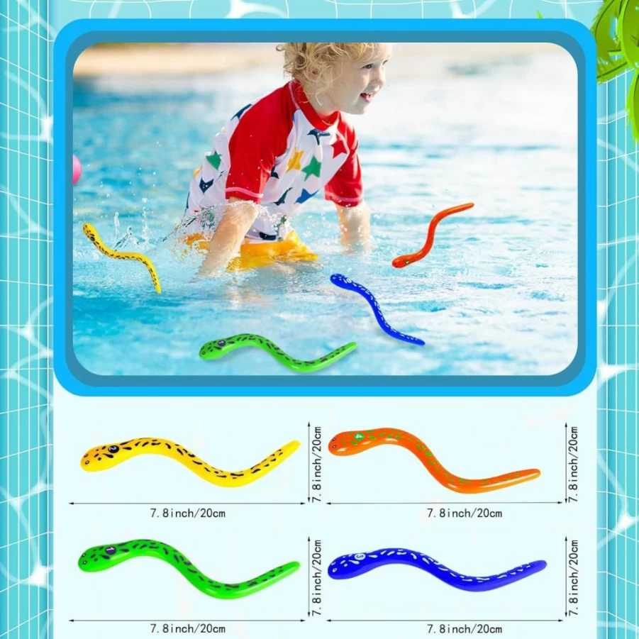 8 Pcs Adecortalk Underwater Snake Pool Toys for Kids - Fun Summer Swim Games for Toddlers, Boys, Girls & Teens - Ideal Pool Party Favors & Dive Toys